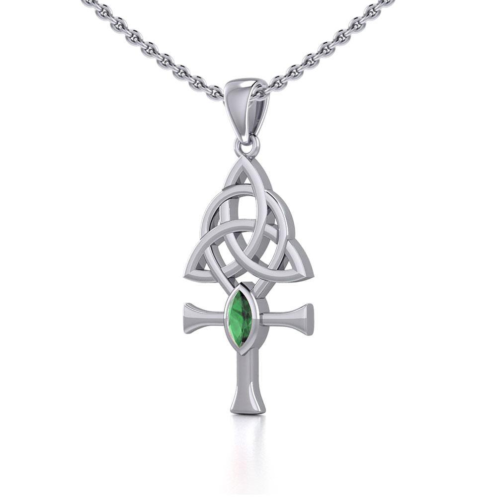 Triquetra Ankh Silver Pendant with Gemstone TPD5660 - Jewelry