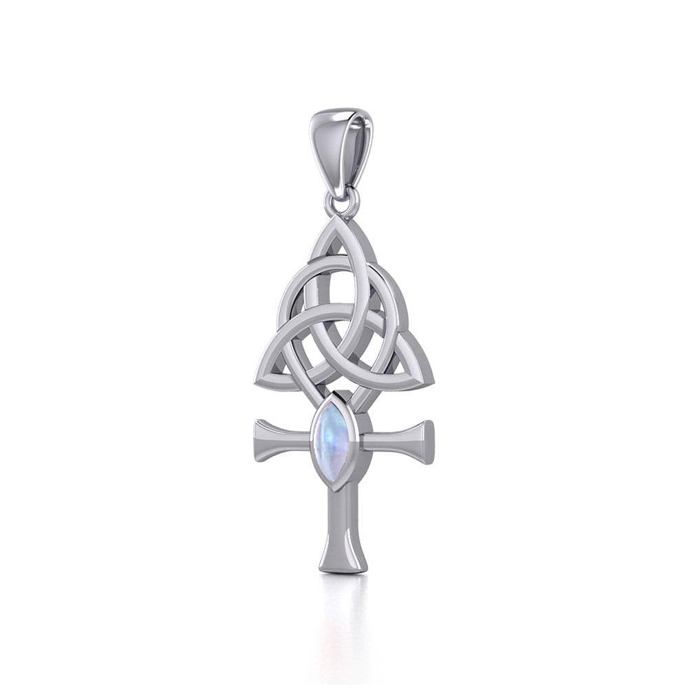 Triquetra Ankh Silver Pendant with Gemstone TPD5660 - Jewelry