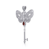 Celtic Butterfly Spiritual Enchantment Key Silver Pendant with Gem TPD5686