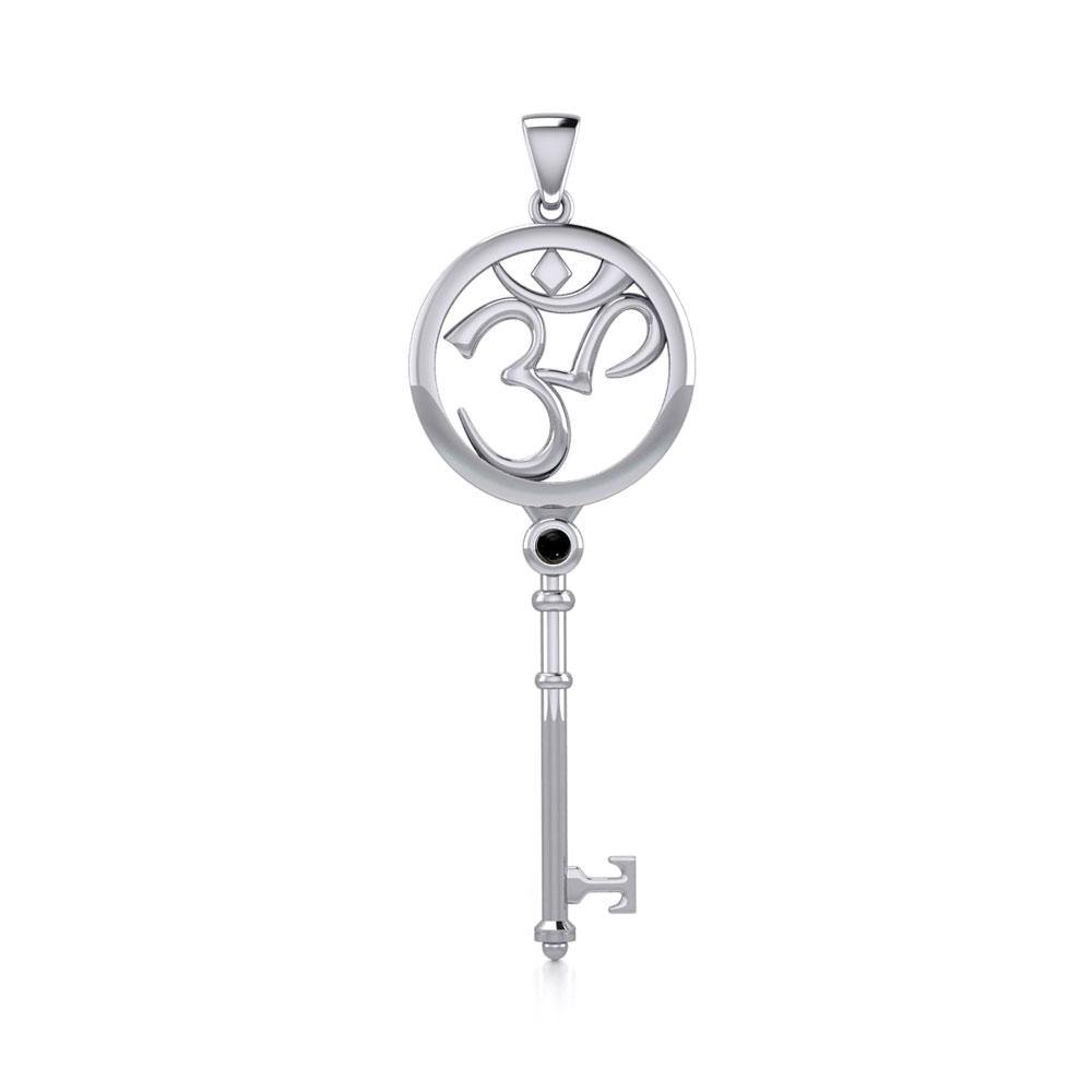 Om Symbol Spiritual Enchantment Key Silver Pendant with Gem TPD5712 - Jewelry