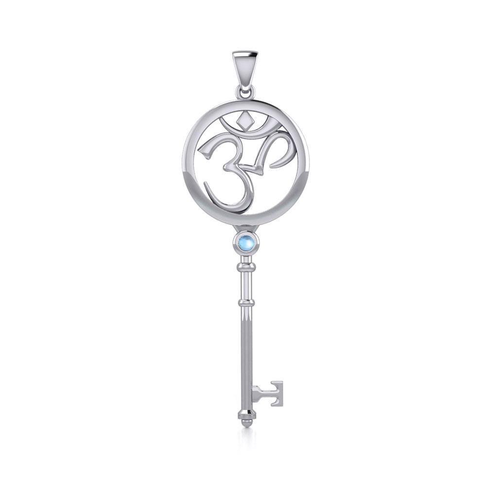 Om Symbol Spiritual Enchantment Key Silver Pendant with Gem TPD5712 - Jewelry