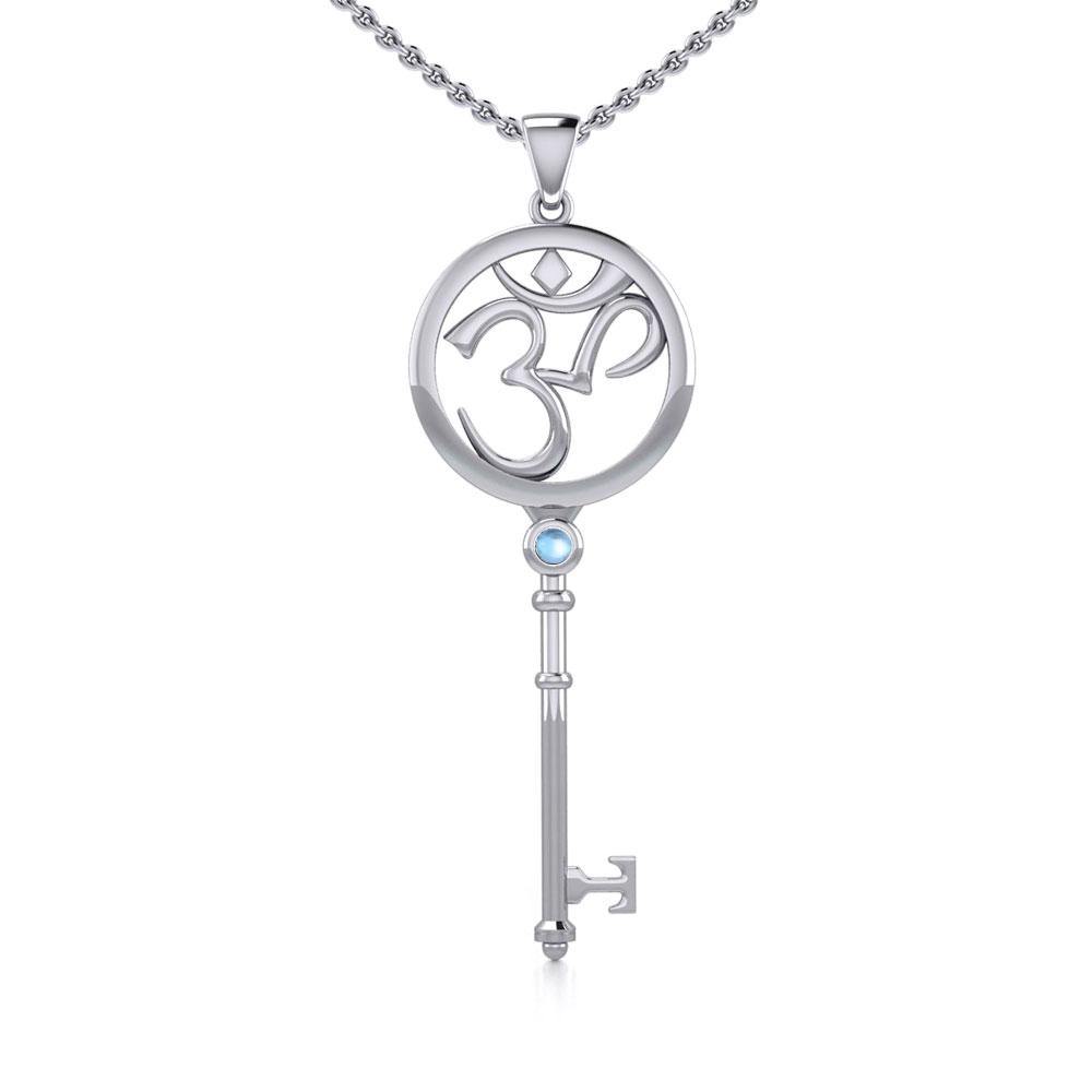 Om Symbol Spiritual Enchantment Key Silver Pendant with Gem TPD5712 - Jewelry