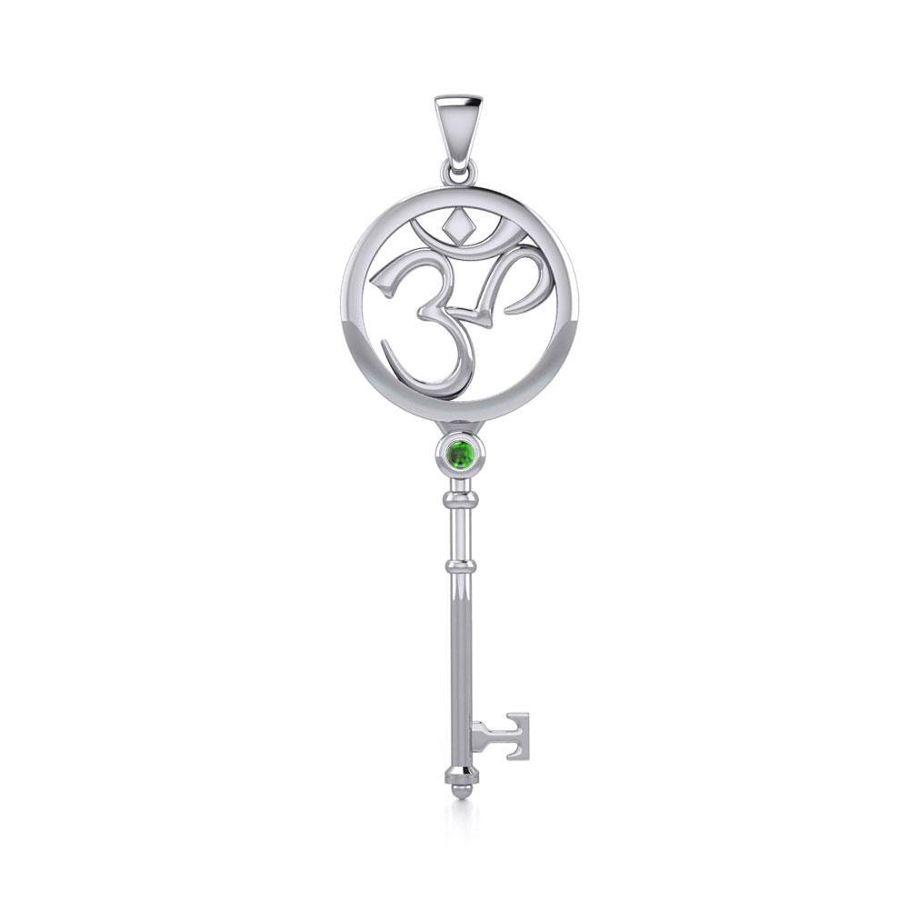 Om Symbol Spiritual Enchantment Key Silver Pendant with Gem TPD5712 - Jewelry
