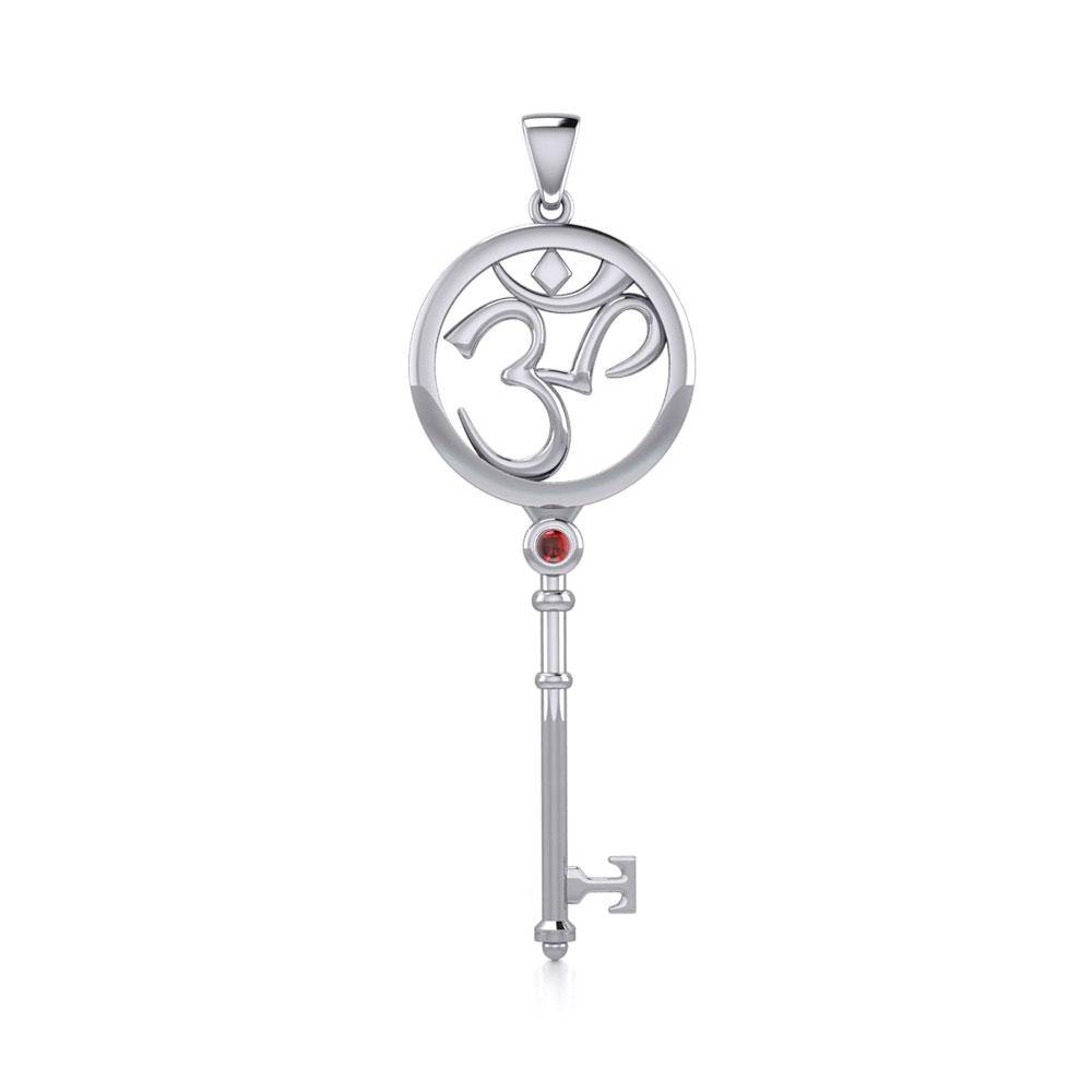 Om Symbol Spiritual Enchantment Key Silver Pendant with Gem TPD5712 - Jewelry