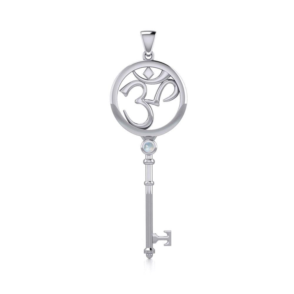 Om Symbol Spiritual Enchantment Key Silver Pendant with Gem TPD5712 - Jewelry