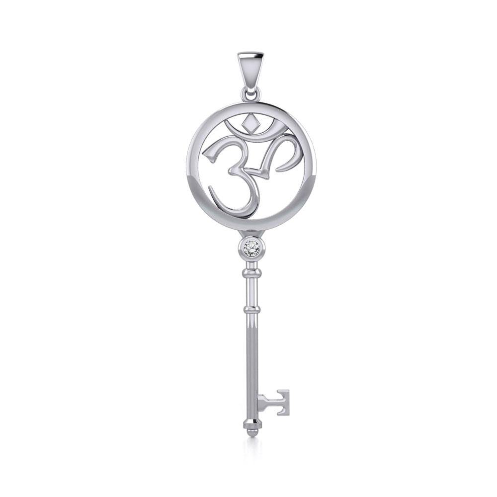 Om Symbol Spiritual Enchantment Key Silver Pendant with Gem TPD5712 - Jewelry