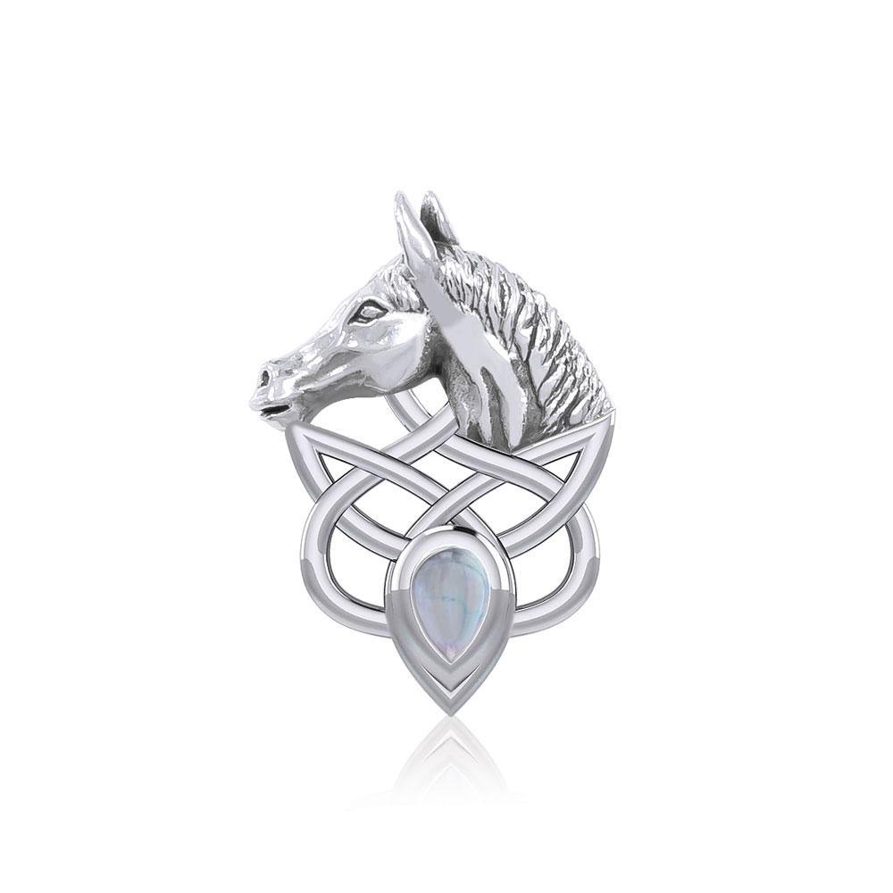 Silver Horsehead Knotwork Pendant with Gemstone  TPD5727 - Jewelry