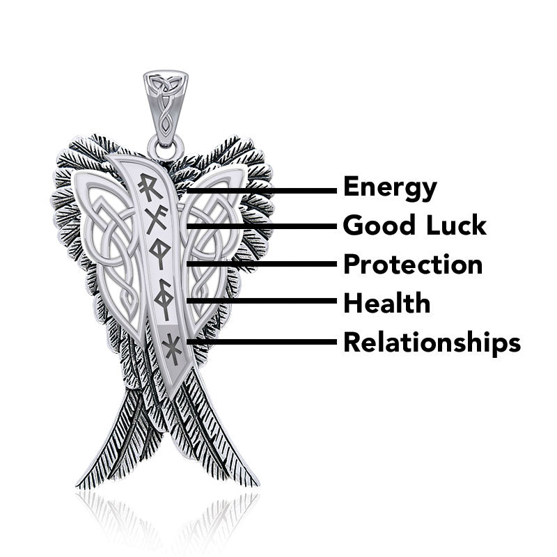 Celtic Angel Wings with Rune Symbols silver Pendant TPD5735