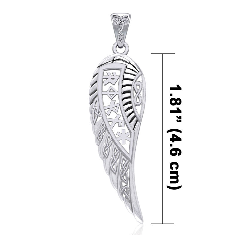 Celtic Angel Wing with Rune Symbols silver Pendant TPD5736