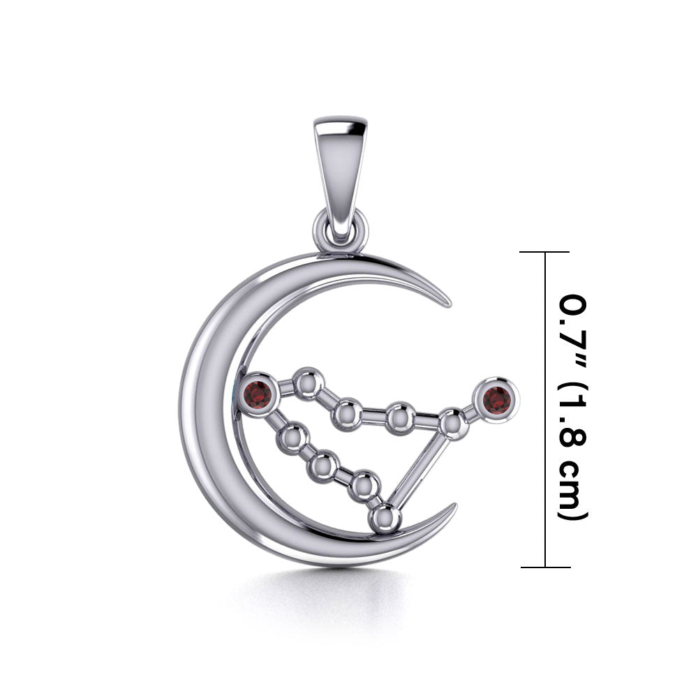 Crescent Moon and Capricorn Astrology Constellation Silver Pendant TPD5763