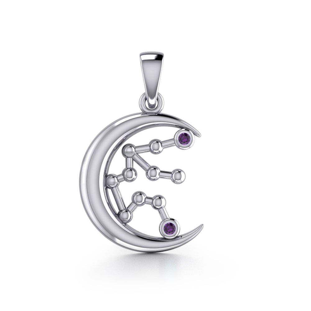 Crescent Moon and Aquarius Astrology Constellation Silver Pendant TPD5764