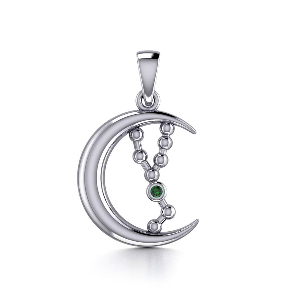 Crescent Moon and Taurus Astrology Constellation Silver Pendant TPD5767