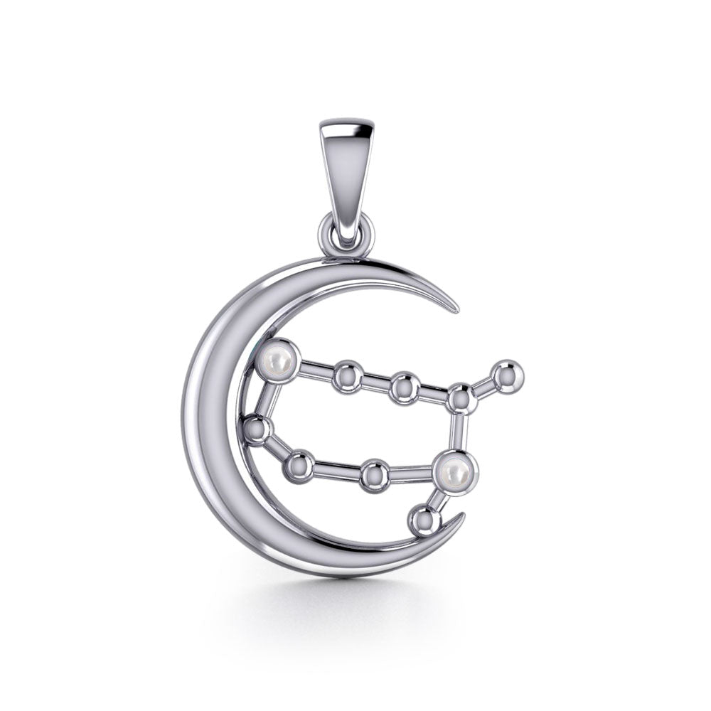 Crescent Moon and Gemini Astrology Constellation Silver Pendant TPD5768