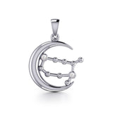 Crescent Moon and Gemini Astrology Constellation Silver Pendant TPD5768