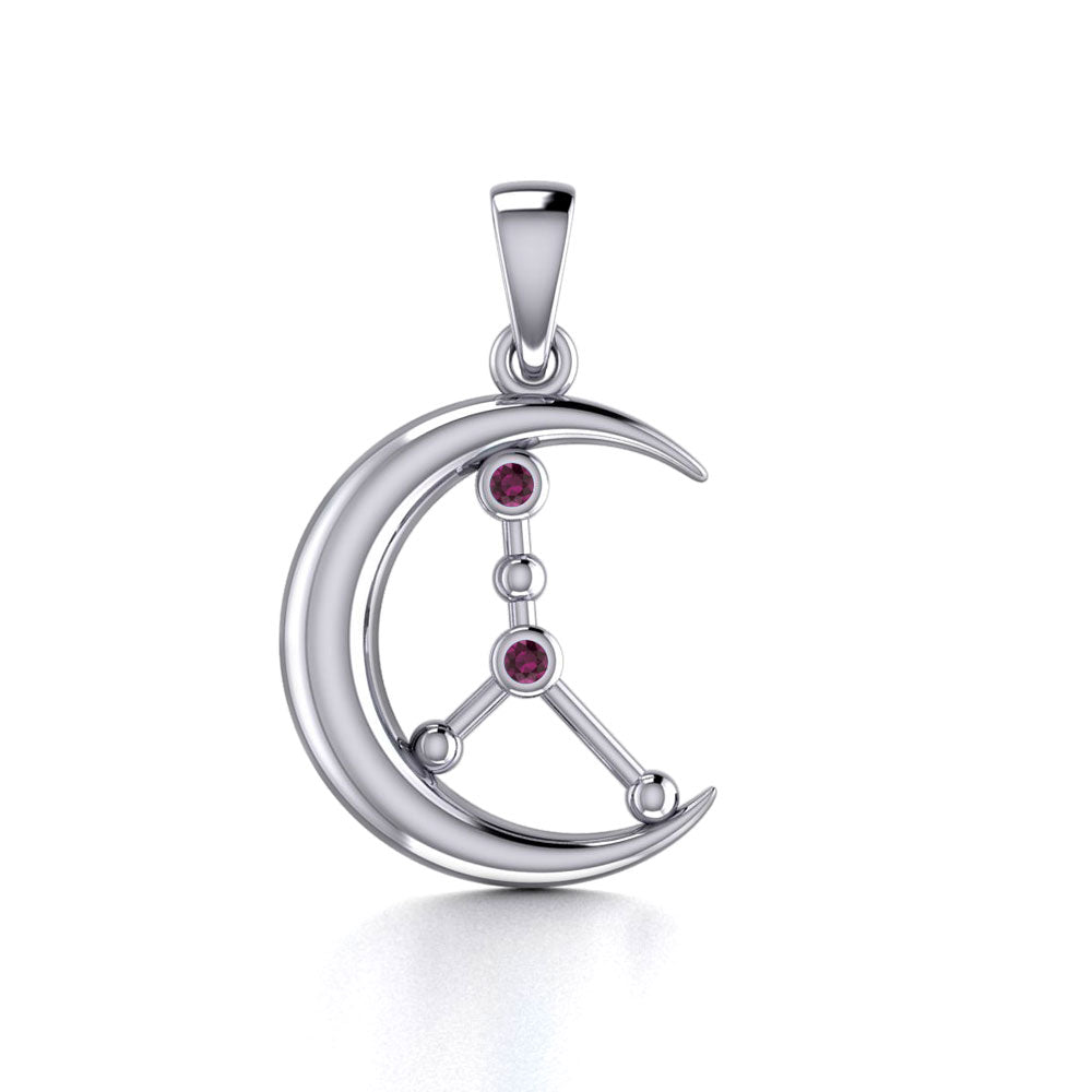 Crescent Moon and Cancer Astrology Constellation Silver Pendant TPD5769