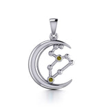 Crescent Moon and Leo Astrology Constellation Silver Pendant TPD5770