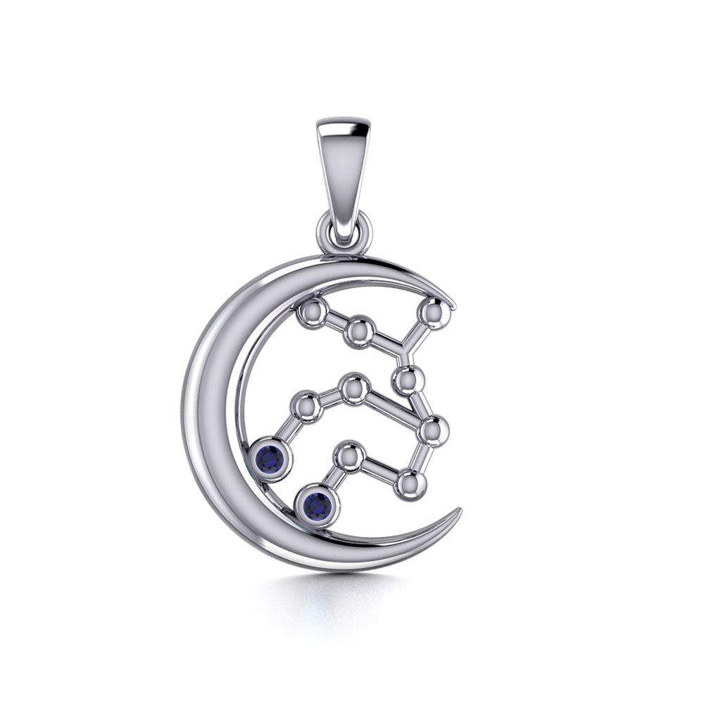 Crescent Moon and Virgo Astrology Constellation Silver Pendant TPD5771