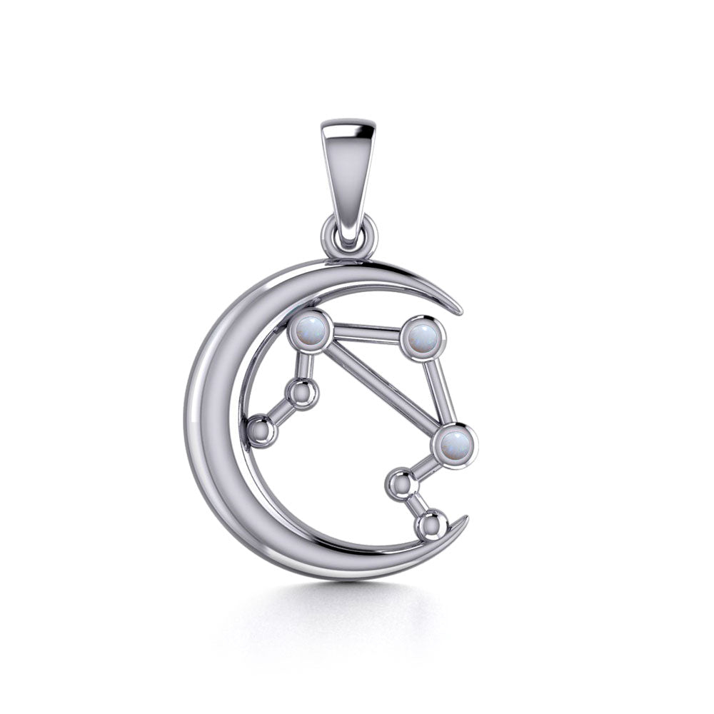 Crescent Moon and Libra Astrology Constellation Silver Pendant TPD5772