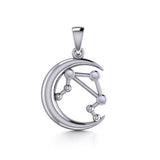 Crescent Moon and Libra Astrology Constellation Silver Pendant TPD5772