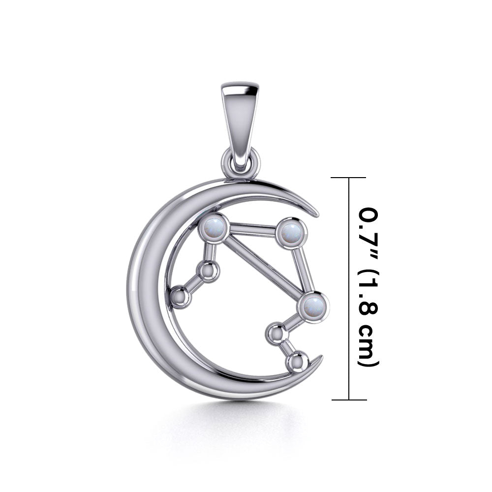 Crescent Moon and Libra Astrology Constellation Silver Pendant TPD5772