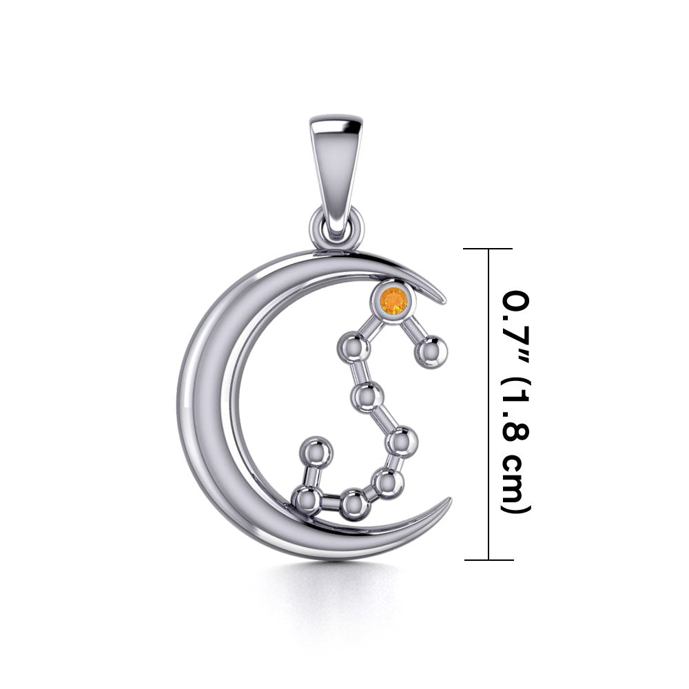Crescent Moon and Scorpio Astrology Constellation Silver Pendant TPD5773