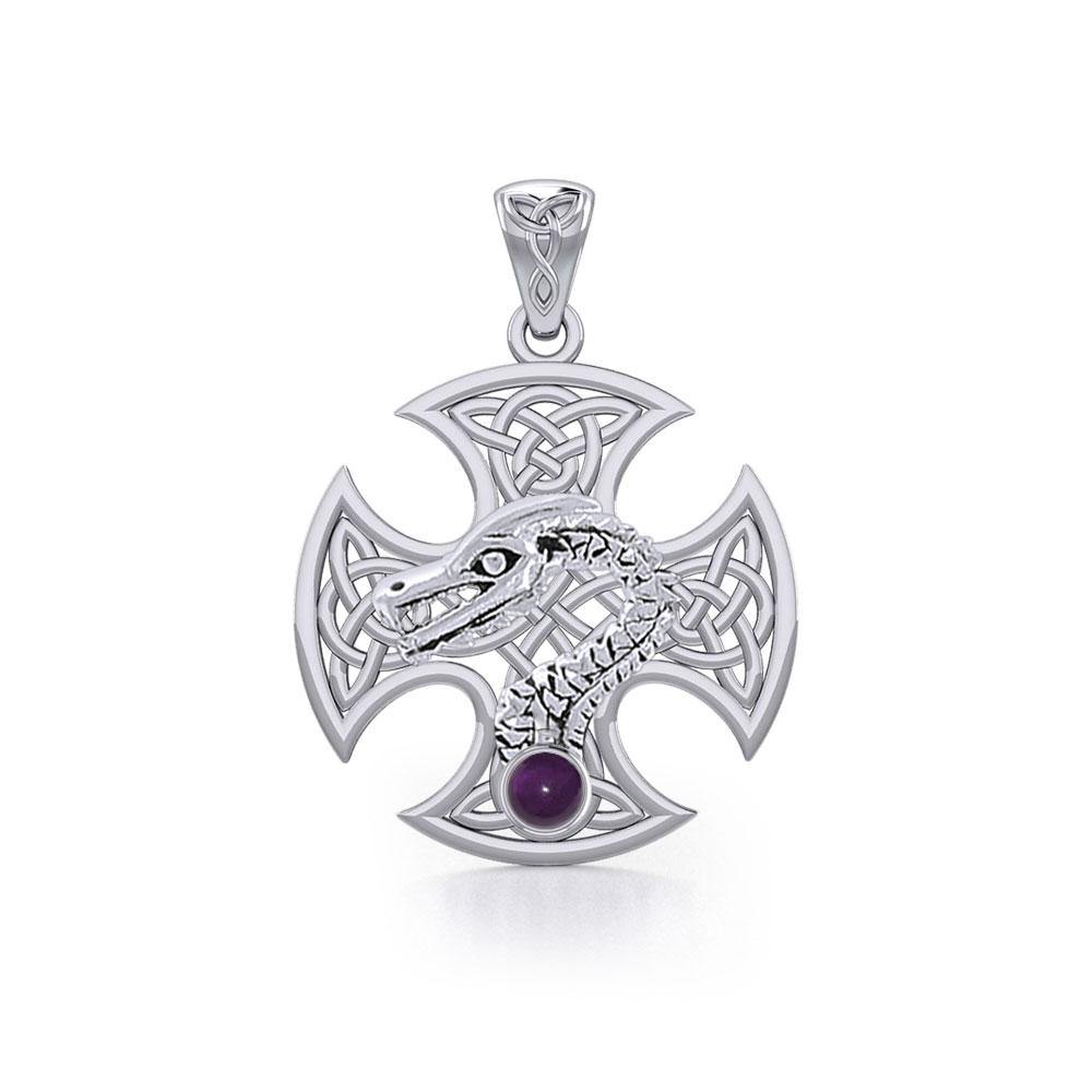 Dragon with Celtic Cross Silver Pendant TPD5818 - Jewelry