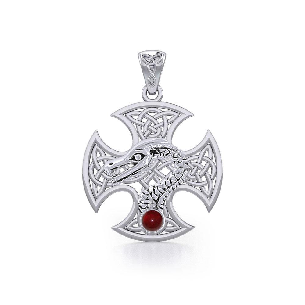 Dragon with Celtic Cross Silver Pendant TPD5818 - Jewelry