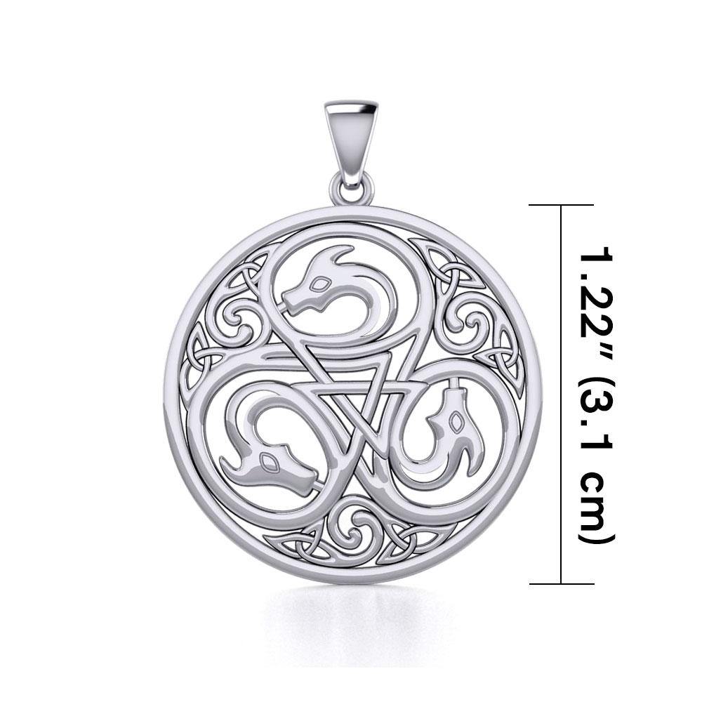 Dragon with Triskele Silver Disc Pendant TPD5820 - Jewelry