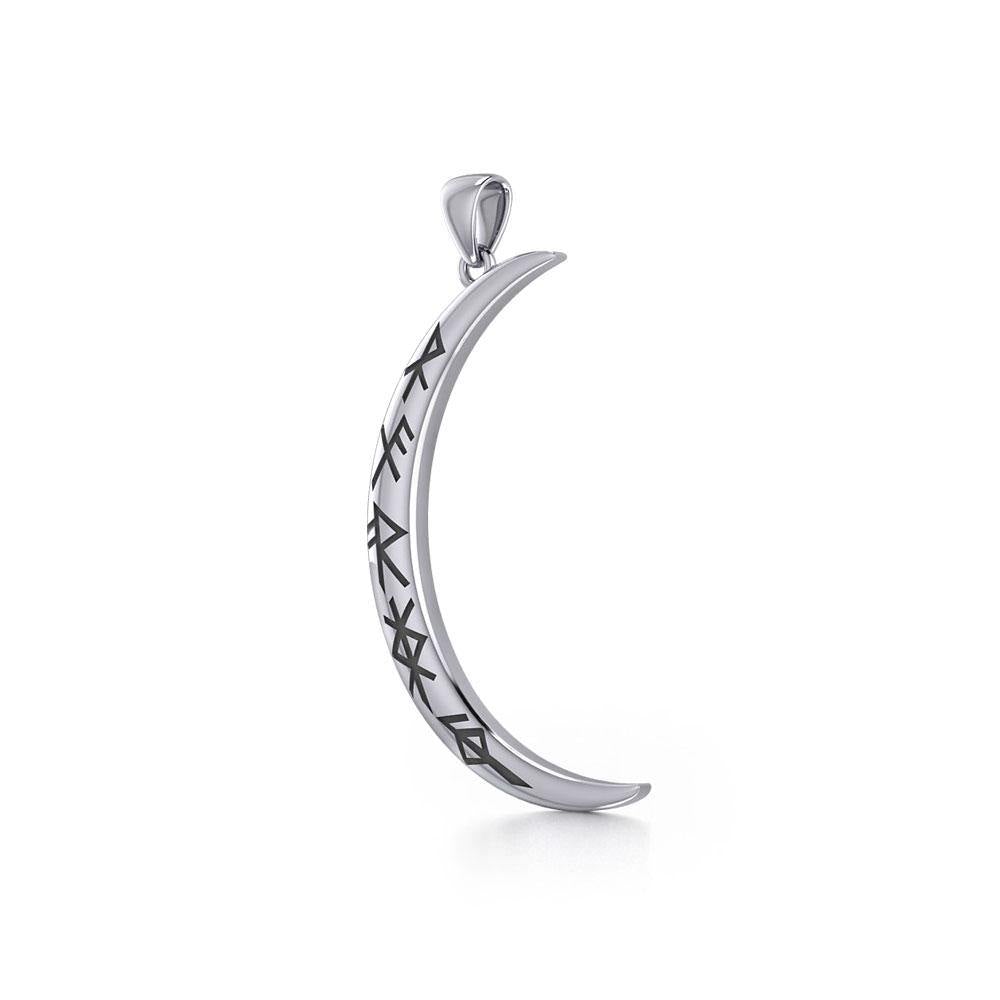 Crescent Moon with Meaningful Bind Runes Large Pendant TPD5833 - Jewelry
