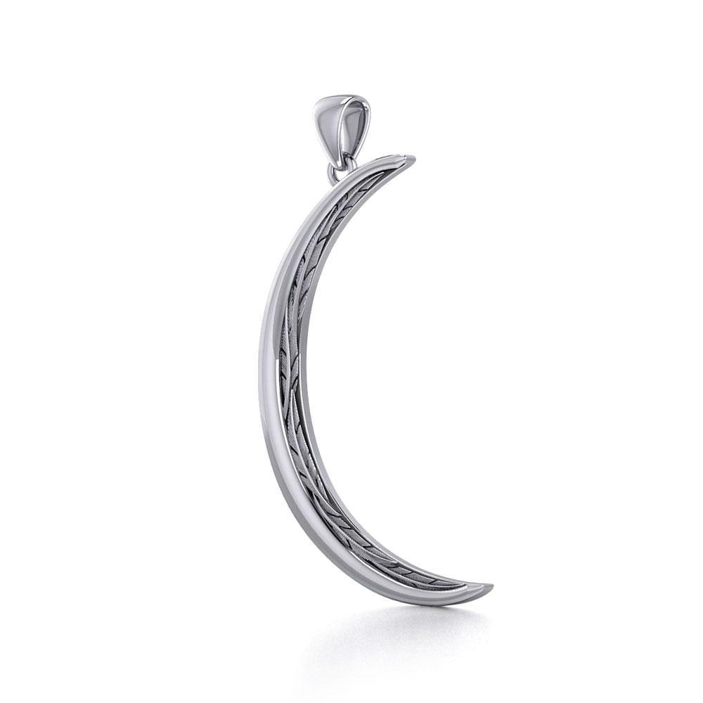 Crescent Moon with Bird Feather Large Pendant TPD5834 - Jewelry