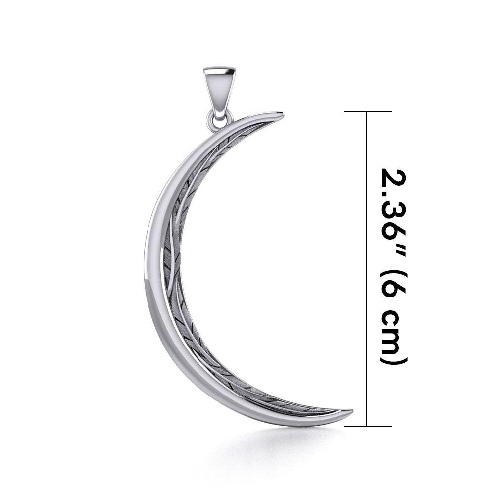 Crescent Moon with Bird Feather Large Pendant TPD5834 - Jewelry