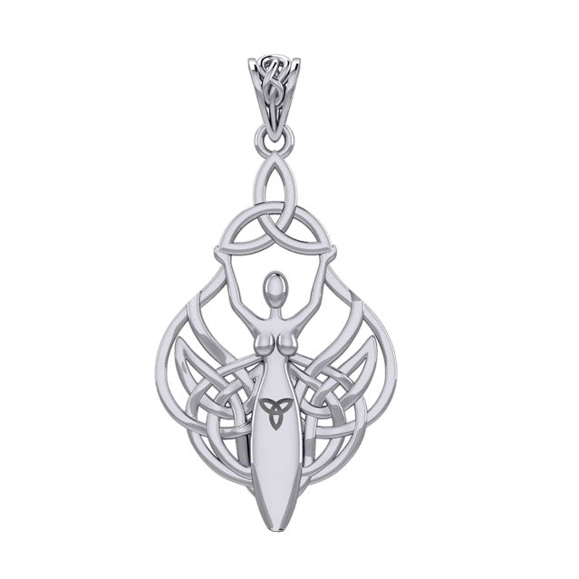 Celtic Goddess Holding Trinity Knot Silver Pendant TPD5847