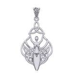 Celtic Goddess Holding Trinity Knot Silver Pendant TPD5847