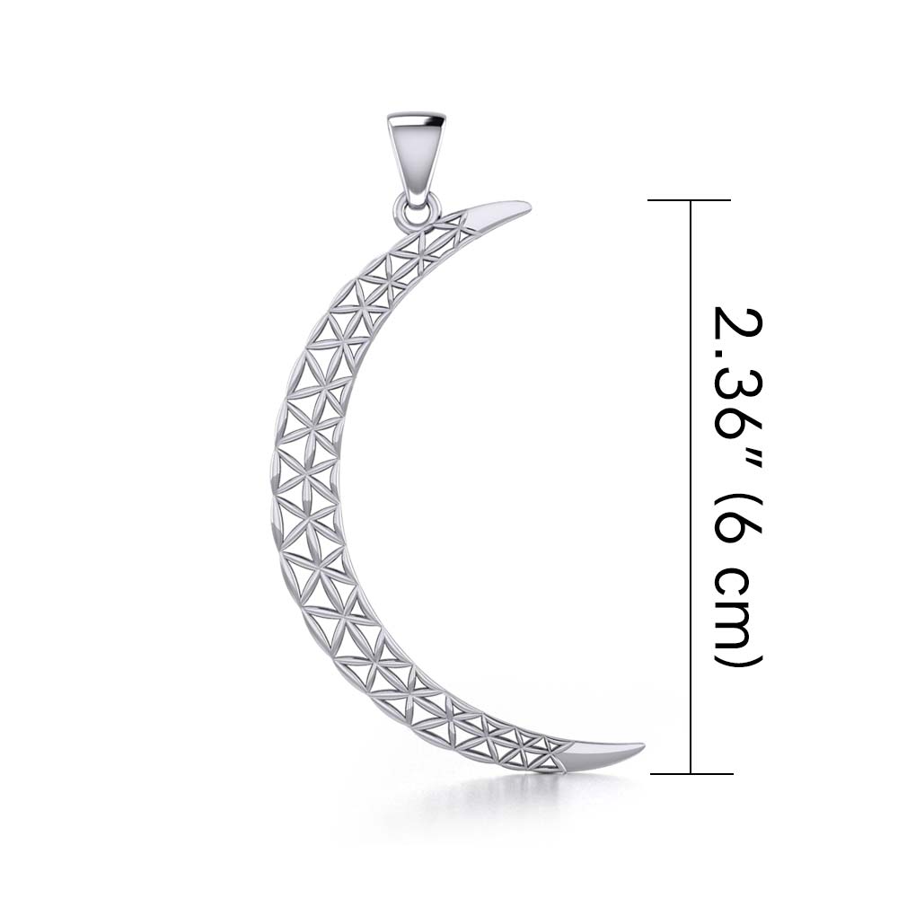 The Flower of Life in The large Crescent Moon Silver Pendant TPD5848