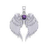 Guardian Angel Wings Silver Pendant with Birthstone TPD5866