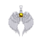 Guardian Angel Wings Silver Pendant with Birthstone TPD5866