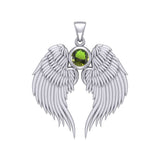 Guardian Angel Wings Silver Pendant with Birthstone TPD5866
