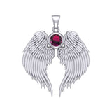Guardian Angel Wings Silver Pendant with Birthstone TPD5866