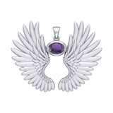 Guardian Angel Wings Silver Pendant with Birthstone TPD5867