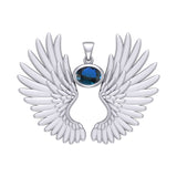 Guardian Angel Wings Silver Pendant with Birthstone TPD5867