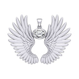 Guardian Angel Wings Silver Pendant with Birthstone TPD5867