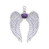 Guardian Angel Wings Silver Pendant with Birthstone TPD5868