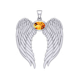 Guardian Angel Wings Silver Pendant with Birthstone TPD5868