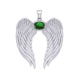 Guardian Angel Wings Silver Pendant with Birthstone TPD5868