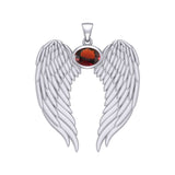 Guardian Angel Wings Silver Pendant with Birthstone TPD5868