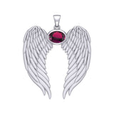 Guardian Angel Wings Silver Pendant with Birthstone TPD5868