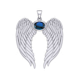 Guardian Angel Wings Silver Pendant with Birthstone TPD5868