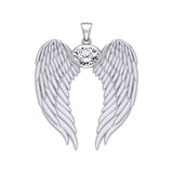 Guardian Angel Wings Silver Pendant with Birthstone TPD5868