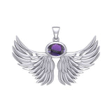 Guardian Angel Wings Silver Pendant with Birthstone TPD5869
