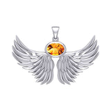 Guardian Angel Wings Silver Pendant with Birthstone TPD5869